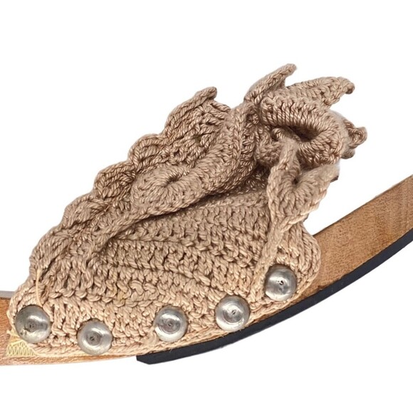 Vtg Bakya handcarved wooden heel tree palm crochet beige top slide tiki hut Sz 7 - Picture 8 of 12